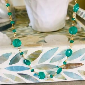 Beautiful new green onyx gemstone choker w 14k gf